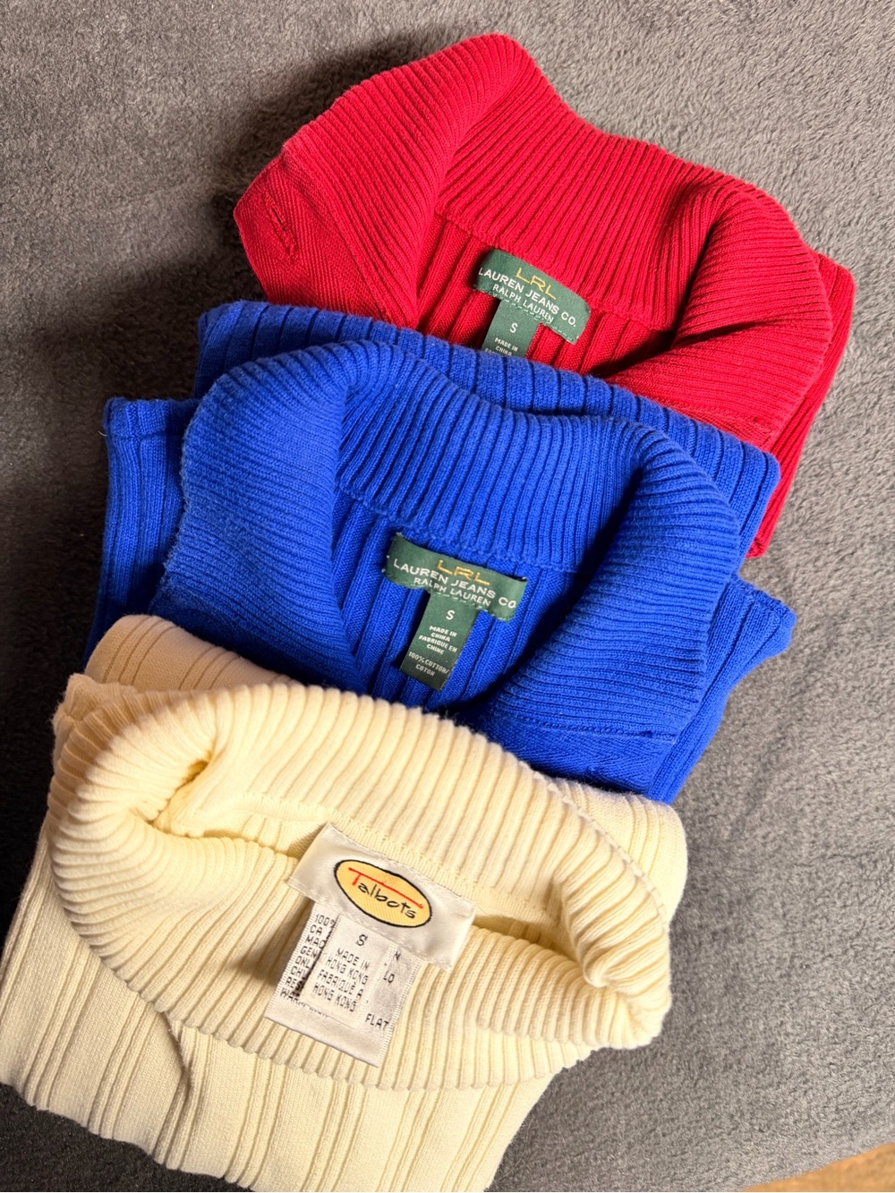 Lot of 3 Lauren Ralph Lauren & Talbots Ribbed Knit Sweaters Small